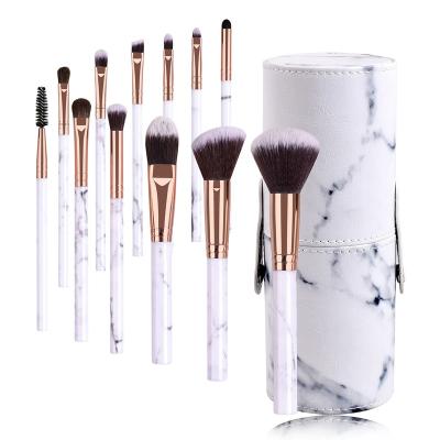 China Angular Blush Private Label 12pcs Professional Luxury Hair Marble Makeup Set Brush Logo White Eco Friendly Synthetic Face High Quality for sale