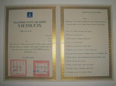 China Gold Stamping Gold Stamping Printed Certificate for sale