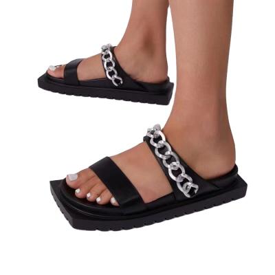 China 2022 New Waterproof Women's Metal Chain Slippers Ladies Beach Platform Plus Size Summer Shoes Slips Square Toe Slippers for sale