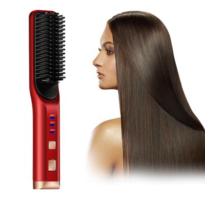 China Hot Cordless Home Hair Comb Heat Beard Straightening Mini Hair Tools Rechargeable Cordless Hair Straightener Brush For Travel for sale