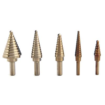 China Metal Drilling Stufenbohrer Triangle Leg M35 Cone 5Pcs Cone Hole Cutter Hss Step Drill Bit With Aluminum Box for sale