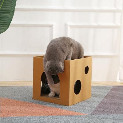 China Sustainable Cat Nest Cat Toys Cardboard Corrugated Paper Cat House Pet Supplies Foldable for sale