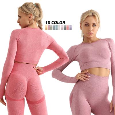 China QUICK DRY Factory Price Women Exercise Long Sleeve Yoga Suit Stretch Butt Yoga Sets Leggings Fitness Sports Active Wear Set for sale