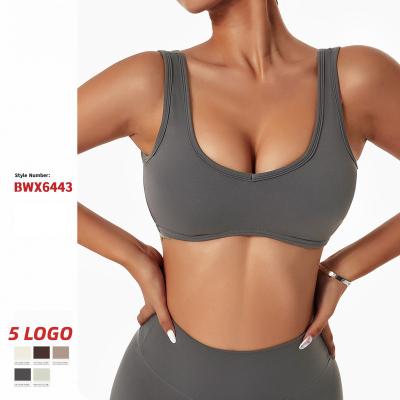 China QUICK DRY Custom Logo Deep U Back High Quality Women Yoga Top Gym Fitness Sports Wear High Support V Neck Sports Bra For Women for sale