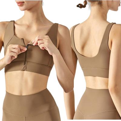 China Breathable OEM /ODM 2023 New Lulu lemon Custom Logo Ladies Compression Yoga Bra zipper Padded New Front With front  Zip Lycra Sports Bra for sale