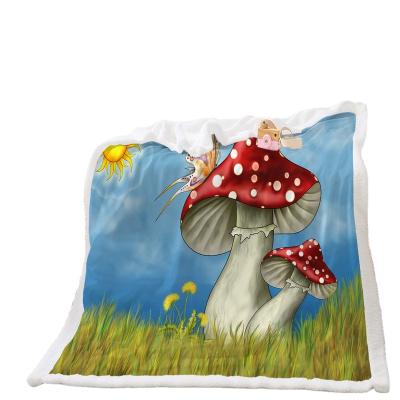 China Colorful Rainbow and Mushroom Nantong Style Anti-Static ADA New Customed Photo Printed Winter Fleece Blanket for sale