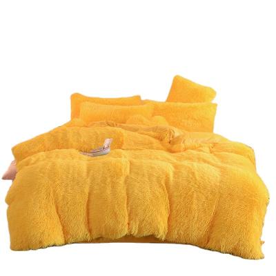 China High QualityWinter King Size Bedspread Velvet 4PCS Anti-Static Faux Fur Fluffy Bedding Set Plush Shaggy Duvet Comforter Quilt Cover for sale