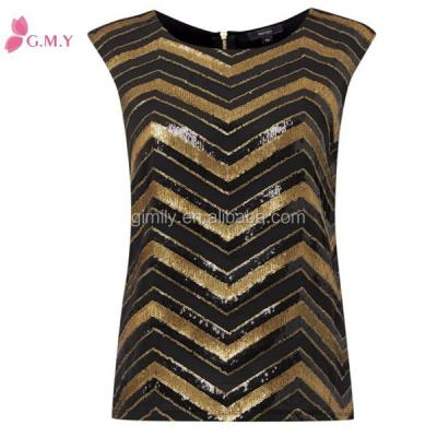 China Anti-pilling Ladies Tops Brazil Sequin Blouse Stripe Sleeveless Blouse For Girls Shiny Chiffon Blouse for sale