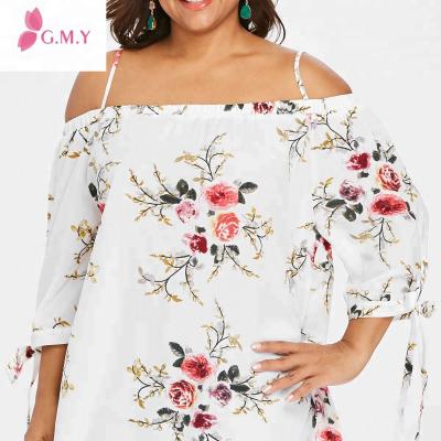 China Anti-pilling Women Plus Size Elastic Off The Shoulder Floral Print Blouse Bohemian Top for sale