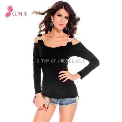 China Anti Pilling Women's Long Sleeves Round Neck Double-C Loops Off Shoulders T-Shirts Fashion Gimily for sale