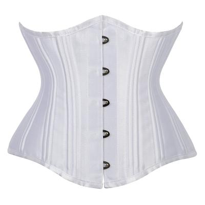 China Workable Custom Oversized 26 Steel Belt OEM Double Bones Shaping Corset Satin Fabric Plus Size Waist Conjoined Clip Short Shapewear for sale