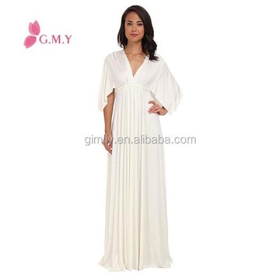 China Anti-static Elegant Muslim Women Bats White Trimming V Neck Long Sleeve Dresses for sale