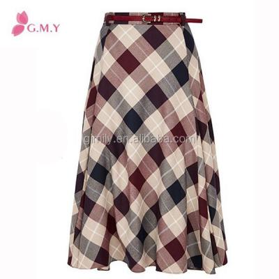 China Maternity High Waist Elegant Lady Skirt Plaid Maxi Skirt With Sash For Women for sale