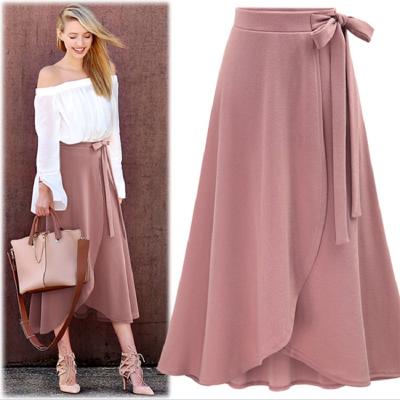 China OEM Anti-Static Custom Plus Tie-Waist Elegant Fat Women High Waist Career Office Midi Skirt Asymmetrical Dinner Skirt Skirts For Women for sale