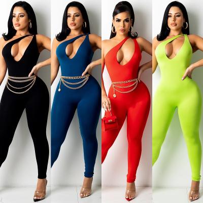 China Bodycon Hollow Halter Jumpsuit One Piece Rompers One Piece OEM GIMILY Asymmetry One Piece Jumpsuit Women Oblique Shoulder Cutout QUICK DRY Custom for sale