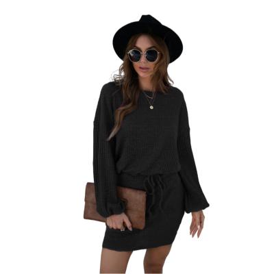 China 2022 OEM/ODM sexy gaun anti-static summer hollow out dress o-neck long sleeve with sashes thin tube knit women dress for sale