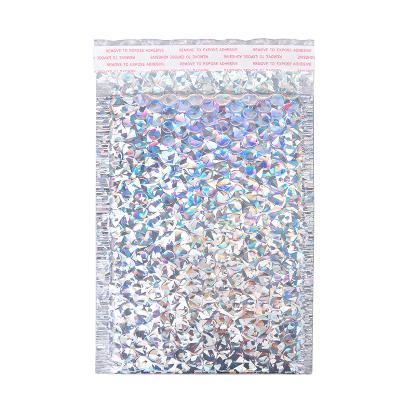 China New High Quality Color Laser Film Strong Adhesive Flashing Bubble Mailers Stock Holographic Silver Padded Envelopes for sale