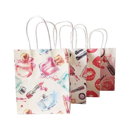 China Recyclable 50 Pcs/15x18cm Lot Cosmetic Pattern Printing Paper Bags With Handle Favor Bags Gift Wedding Storage Packaging Bags for sale