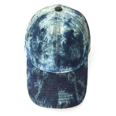 China 100% COMMON 6 Panel Cotton Denim Dad Hat Plain Tie Dyed Baseball Hat for sale