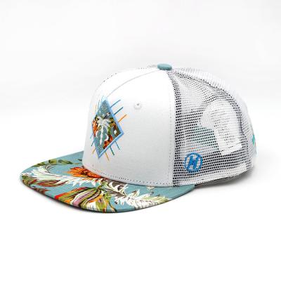 China JOINT Promotional Hawaiian 5 Panel Print Trucker Hat With Patch for sale