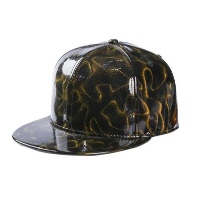 China Six Panel 3D Brand Hip Hop Shiny Waterproof Leather Custom Hats for sale