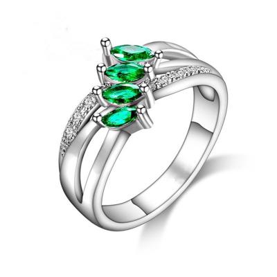 China Emerald Zircon Branch Leaf Ring High Quality Fashion Cutout Women's Platinum Plated Finger Ring Wedding Ring Jewelry for sale