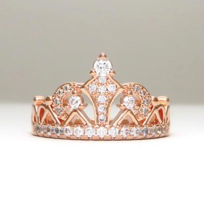 China Engagement Diamond Ring Anillo Rose Gold Jewelry Women's Diamond Crown Ring Wholesale Fashion High Quality for sale