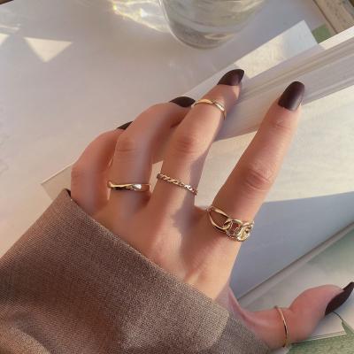 China Net Red Women Ring Hand Jewelry Set Retro Metal Simple Creative Gold Net Red Ring Set Ring Women Trendy for sale