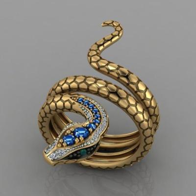 China High Quality Fashion Snake Ring Adjustable Gold Plated Micro Setting Blue Men Ring Women Ring Zircon Jewelry for sale