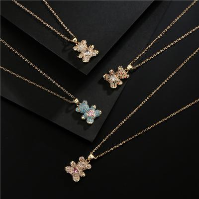 China High Quality Fashion Copper Zircon Colorful Bear Necklace Jewelry Set Necklace Women's Pendant Love Necklace for sale