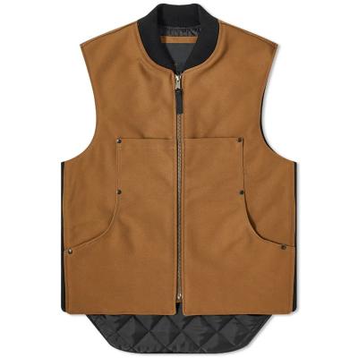 China Anti-wrinkle Custom Canvas Work Wear Vest Men Ribbed Neck Quilted Inside for sale