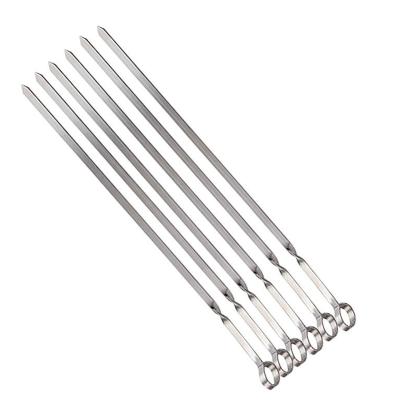 China Best Seller Metal BBQ Easily Cleaned Flat BBQ Spit Long Stainless Steel Kebab Sticks Wide Reusable Grilling Skewer for sale