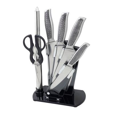 China Stocked 7PCS Kitchen Knife Stainless Steel Set Professional Chef Knife Set With Knife Acrylic Block for sale