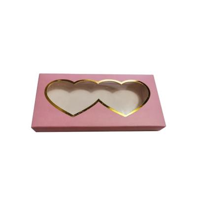 China Recycled Materials Wholesale Cheap Custom Logo Stain Ready To Ship Folding Fake Pink Wick Package Boxes With Clear Heart Window For Mink Eyelash for sale