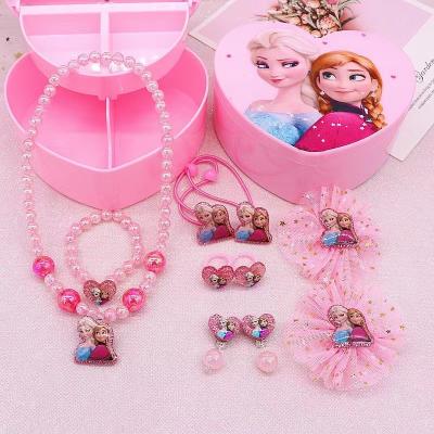 China Wholesale Hyperbole Children's Necklace Set Princess Elsa Gift Box Girl Necklace Frozen Bracelet Main Accessories for sale