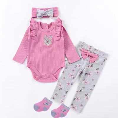 China New Baby Summer Comfortable Wholesale Long Sleeve Baby Romper One Year Old Clothing Set for sale