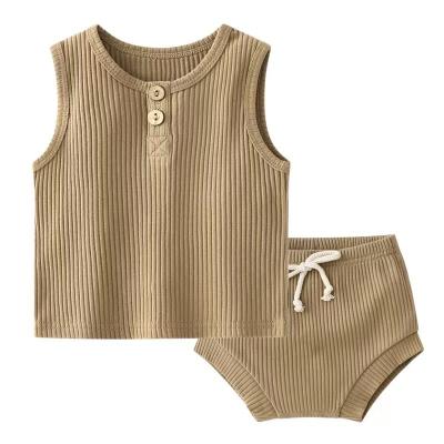 China Anti-wrinkle Factory Price Summer Baby Pit Strip Cotton Sleeveless Jacket And Shorts Set Tights for sale