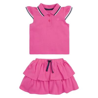 China Comfortable summer new girl's college style knit cotton lapel short sleeve short skirt suit for sale