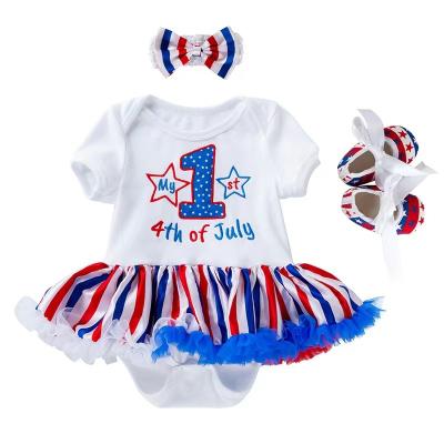 China 2022 new cotton Independence Day headband baby skirt shoes summer set three-piece Gauze Skirt Triangle One-piece short-sleeved Ha for sale