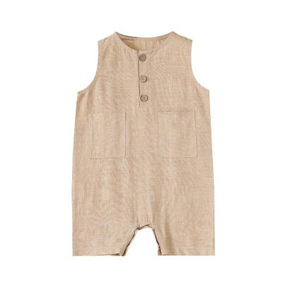 China 2022 European All-match 97% cotton new one-piece ramie baby summer one-piece suits thin and American canvas sleeveless newborn climbing suits for sale