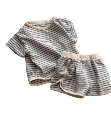 China Factory Wholesale Spandex/Cotton Cheap Baby Breathable Horizontal Stripe T-shirt And Pants Set for sale