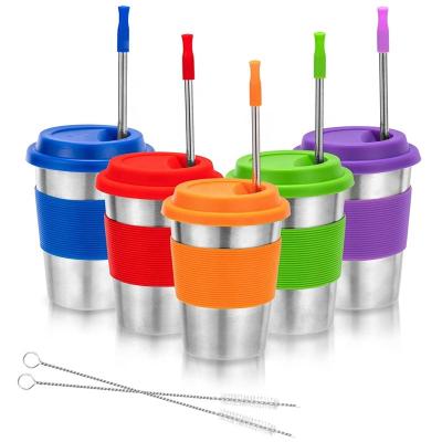 China Kids Stainless Steel Disposable Pint Cup Metal Drinking Glasses With Silicone Lid Sleeve Straw For Indoor And Outdoor Kids Adults for sale