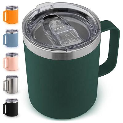 China Durable 12oz Coffee Mug With Handle Stainless Steel Insulated Travel Tumblers Slid Lid Double Wall Vacuum Camping Mug For Hot Cold Drink for sale