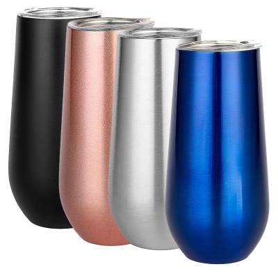 China Sustainable Powder Coating 6oz Double Walls Stainless Steel Vacuum Insulation Egg Shape Tumbler Cup Flask Champagne Flutes Wine Coffee Water for sale