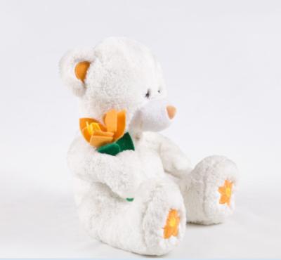 China Stuffed& white stuffed plush toy teddy bear toy with rose flower and embroidery in the feet for valentines days festival gifts for sale