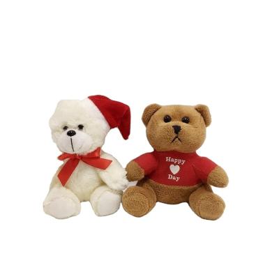 China Small Mini Stuffed Plush Toy Teddy Bear Toys With Clothes Santa Hat And Bowknot for sale