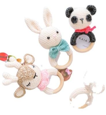 China Wholesale Hot Sale Plush Crochet Knitted Elephant Teething Wooden Teether Baby Teether Sensory Toys for sale