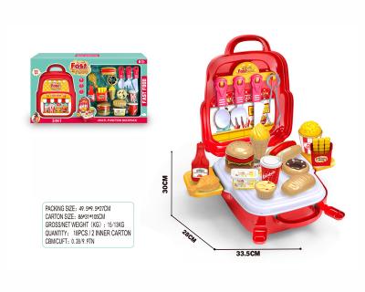 China Amazon Hot Selling Good Quality 2020 Plastic Kitchen Toys Pretend To Play Burger Backpack 3 In 1 Set Toy Food for sale