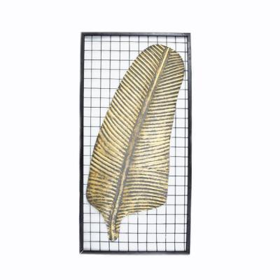 China 30*60cm Iron Living Room Wall Hanging Metal Gold Color Leaf For Decoration Wall Home Decor for sale