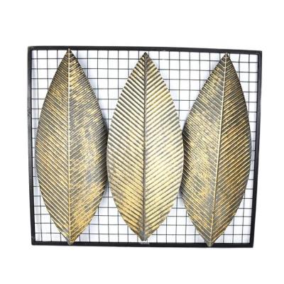 China Large Gold 3 Iron 60*52cm Metal Sheet Hotel Lobby Modern Background Wall Art Decor for sale